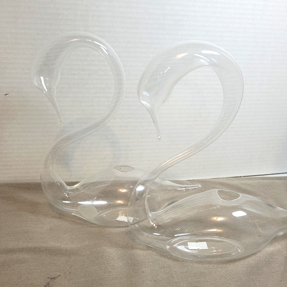Vintage Handblown Clear Glass Swan Bud Vases